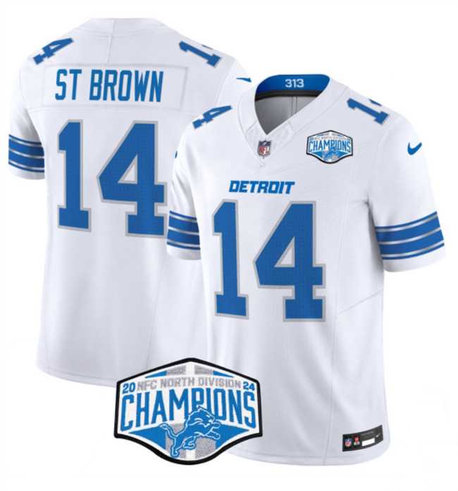 Men%27s Detroit Lions #14 Amon-Ra St. Brown White 2024 NFC North Champions F.U.S.E. Vapor Limited Stitched Jersey->detroit lions->NFL Jersey